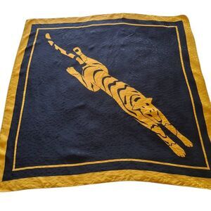 Vintage Silk Jacquard Scarf – Leopard & Tiger Motif 34” Square